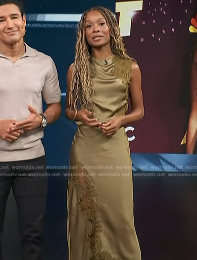 Zuri’s green lace top and skirt on Access Hollywood