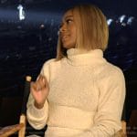 Zuri’s white turtleneck knit top and skirt on E! News