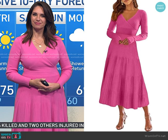 ANRABESS Wrap Midi Sweater Dresses in Hot Pink worn by Maria Larosa on Today