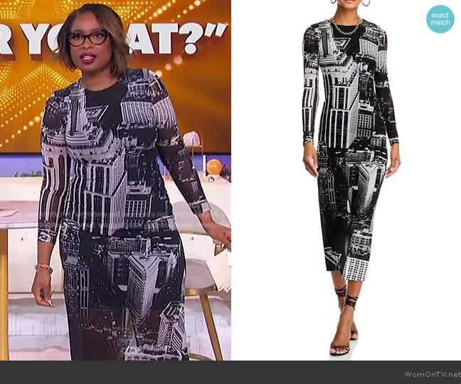 Alice + Olivia Delora midi dress worn by Jennifer Hudson on The Jennifer Hudson Show