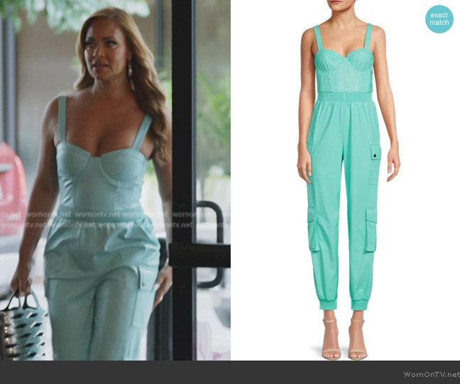 Alice + Olivia Frida Faux Leather Cargo Jumpsuit worn by Gizelle Bryant on The Real Housewives of Potomac