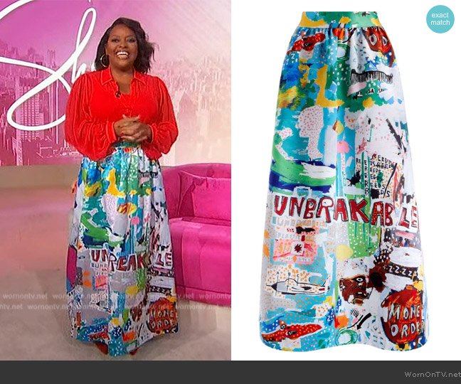 x Basquiat Tina graphic-print maxi skirt Alice + Olivia worn by Sherri Shepherd on Sherri