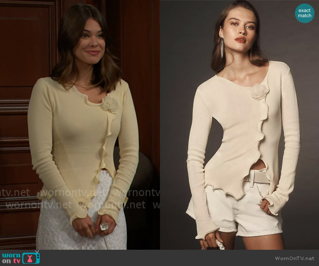 Avantlook Wavy-Hem Rosette Sweater worn by Electra Forrester (Laneya Grace) on The Bold and the Beautiful