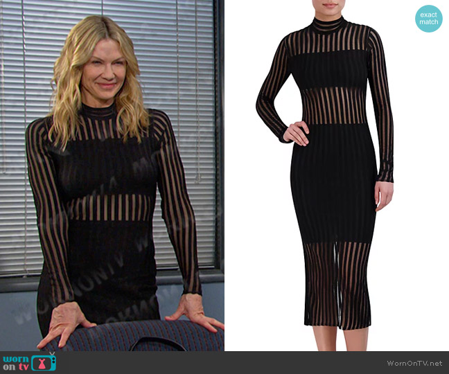 Bcbgmaxazria Sheer Stripe Midi Dress worn by Kristen DiMera (Stacy Haiduk) on Days of our Lives