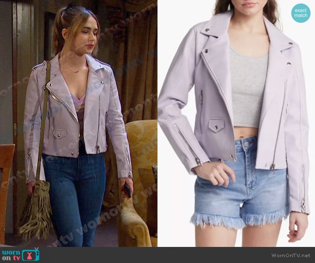 Blank NYC Highway Star Faux Leather Jacket in Lavender worn by Holly Jonas (Ashley Puzemis) on Days of our Lives