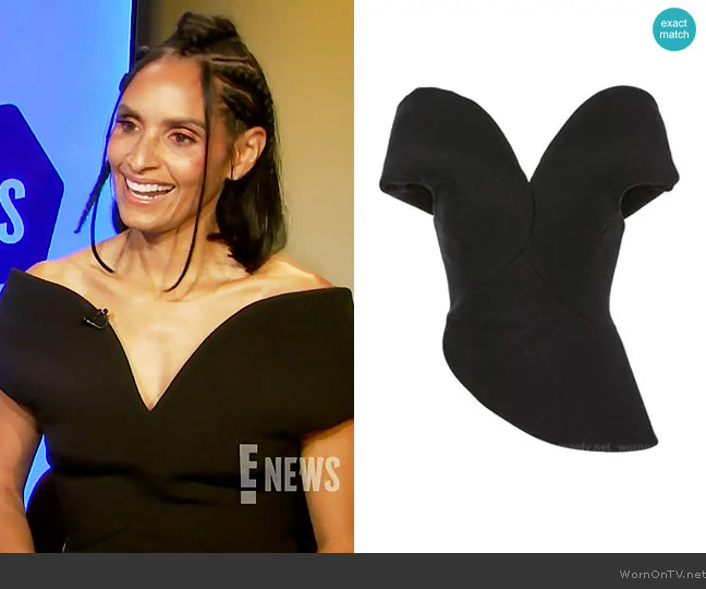 Brandon Maxwell Cashmere Off the Shoulder Sweetheart Top worn by Racquel Chevremont on E! News