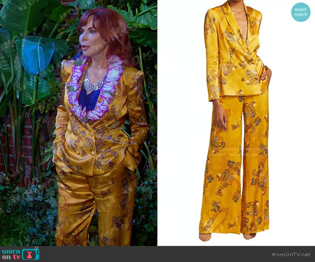 L'Agence Colin Paisley Double-Breasted Satin Blazer worn by Kate Roberts (Lauren Koslow) on Days of our Lives