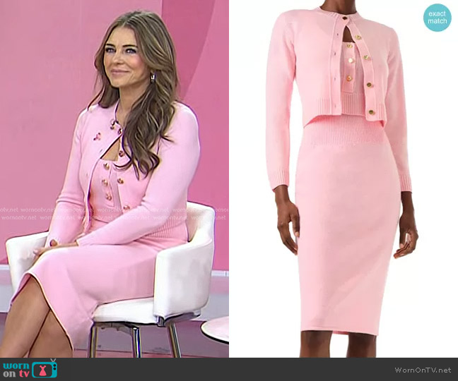 Monique Lhuillier Cropped Cashmere Tank in Pink worn by Elizabeth Hurley on Today