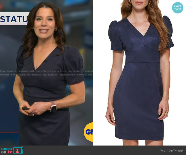 DKNY Faux-Suede Sheath Dress worn by Heather O’Rourke on Good Morning America