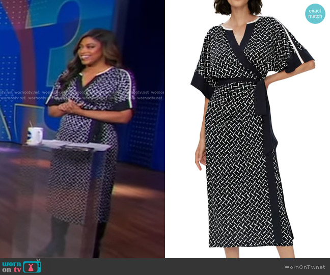 Diane von Furstenberg Dorothea Abstract Print Midi Wrap Dress worn by Morgan Norwood on Good Morning America