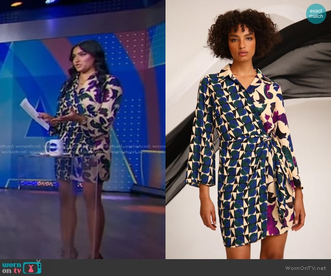 Donna Morgan Nerys Mini Dress in Bone/pine worn by Reena Roy on Good Morning America