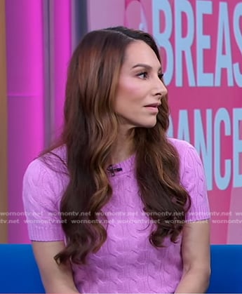 Dr. Elizabeth Comen’s pink cable knit short sleeve sweater on Good Morning America