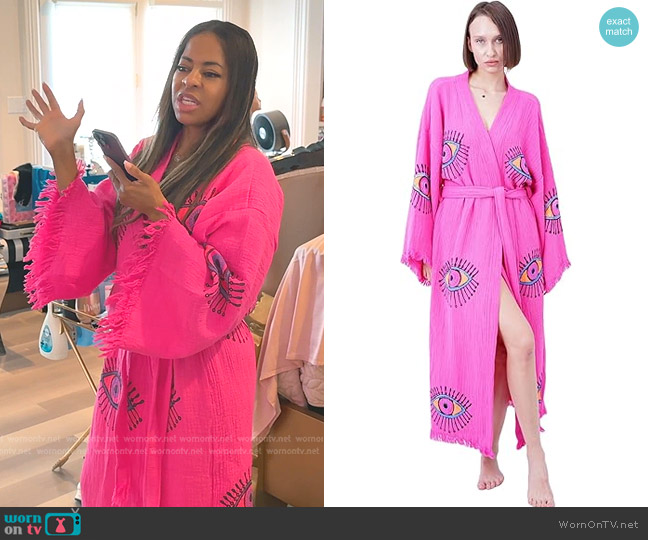 Bodho Evil Eye kimono Robe in Pink worn by Mary Cosby on The Real Housewives of Salt Lake City