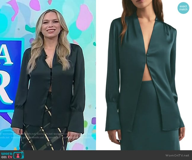 Favorite Daughter The Izzy Satin Top in Juniper worn by Erin Foster on Today