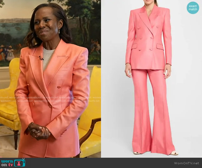 Gabriela Hearst Rhein Wide-Leg Pants in Watermelon worn by Deborah Roberts on Good Morning America