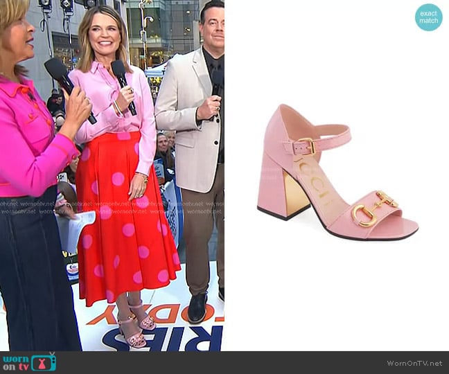 Gucci Baby Buckle Horsebit Ankle-Strap Sandals worn by Savannah Guthrie on Today