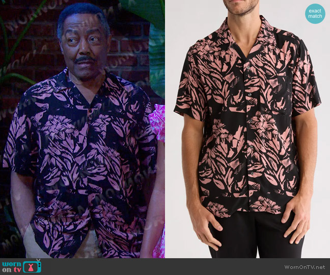 Hugo Ellino Tropical Camp Shirt in Light Red worn by Abe Carver (James Reynolds) on Days of our Lives