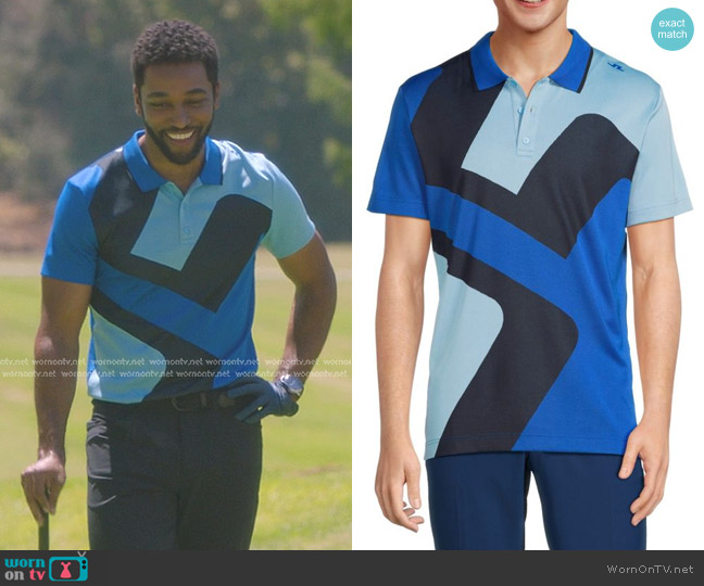 J.Lindeberg Santo Slim Fit Coloblock Polo in Nautical Blue worn by Winston Ndugu (Anthony Hill) on Greys Anatomy