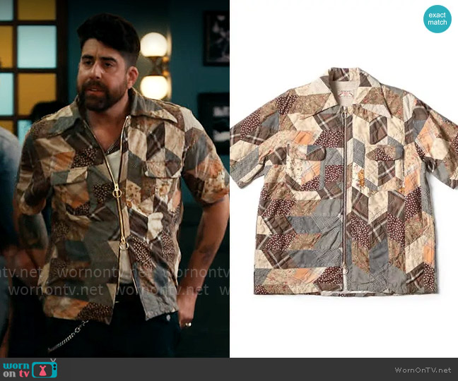 Kapital Drizzle Open Collar Shirt, Brown YABANE Quilt Patchwork worn by Harry Keshegian (Adam Goldberg) on The Equalizer