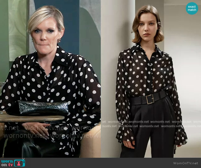 Lily Silk Polka Dots Georgette Blouse worn by Ava Jerome (Maura West) on General Hospital