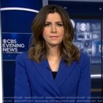Nicole Sganga’s blue double breasted blazer on CBS Evening News