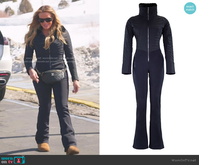 Obermeyer Katze Color Block Down Ski Suit in Black worn by Heather Gay on The Real Housewives of Salt Lake City