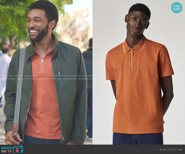 PS Paul Smith Zip Polo in Burnt Orange worn by Winston Ndugu (Anthony Hill) on Greys Anatomy