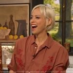 Pilar Valdes’s brown embroidered shirt on The Drew Barrymore Show