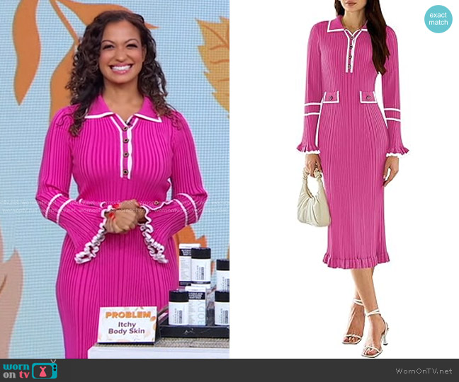 Pink Queen Bodycon Sweater Dress worn by Milly Almodovar on Good Morning America