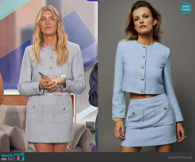 Reformation Trista Jacket in Blue worn by Amanda Kloots on The Talk