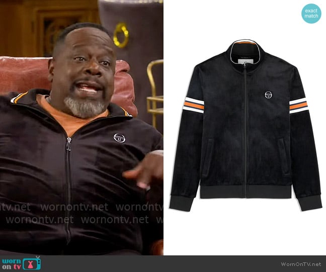 Sergio Tacchini Ostuni Velour Track Jacket in Black Beauty worn by Calvin (Cedric The Entertainer) on The Neighborhood