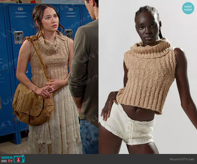 Silence + Noise Starlett Foldover Sweater Tank Top worn by Sophia Choi (Madelyn Kientz) on Days of our Lives
