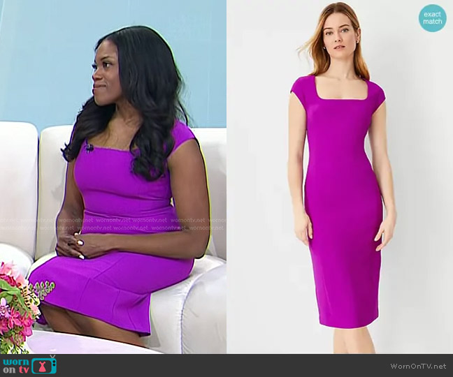 Ann Taylor Square Neck Cap Sleeve Sheath Midi Dress in Vibrant Magenta worn by Dr. Christine Crawford on Today