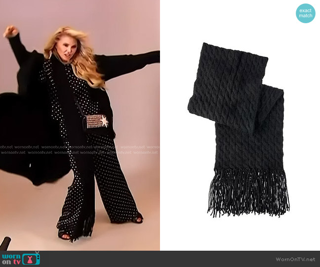 TWRHLL by Christie Brinkley Cable Knit Scarf in Black worn by Christie Brinkley on Access Hollywood
