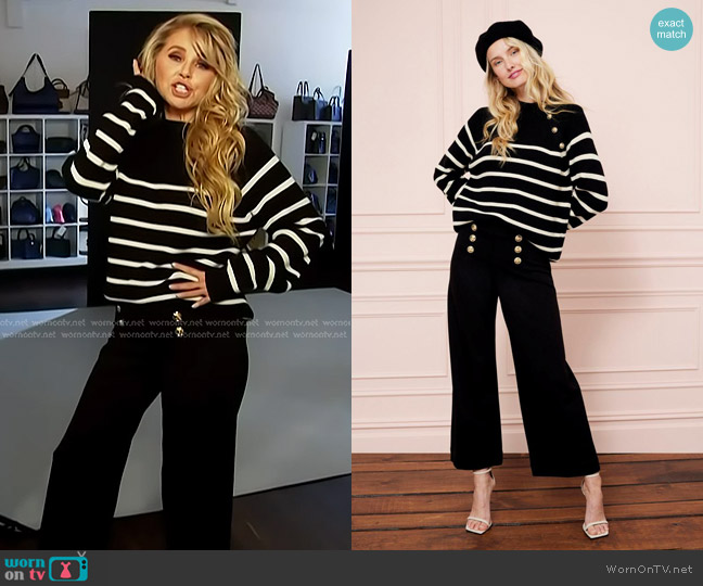 TWRHLL by Christie Brinkley Striped Mock-Neck Sweater worn by Christie Brinkley on Access Hollywood
