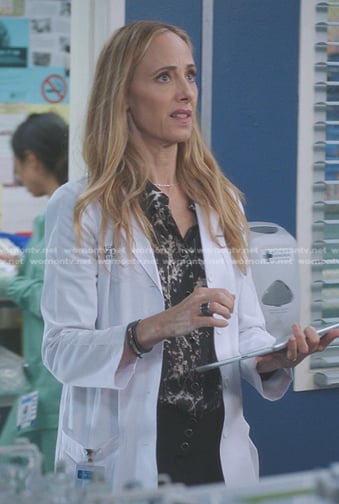 Teddy’s black tree print cardigan on Greys Anatomy