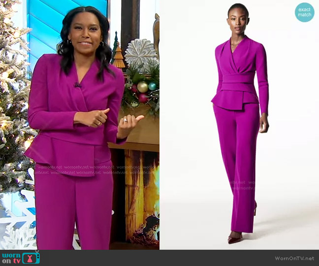 The Fold Belleville Top Violet Stretch Tailoring worn by Rachel Scott on Good Morning America