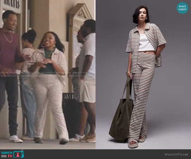 Topshop Stripe Oversized Shirt in neutral worn by Janine Teagues (Quinta Brunson) on Abbott Elementary