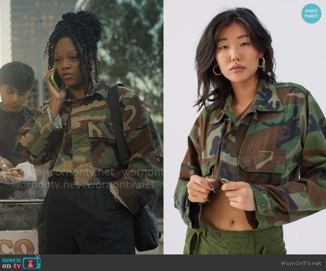 Urban Renewal Remade Cropped Camo Jacket worn by Izzy Letts (Jazz Raycole) on The Lincoln Lawyer