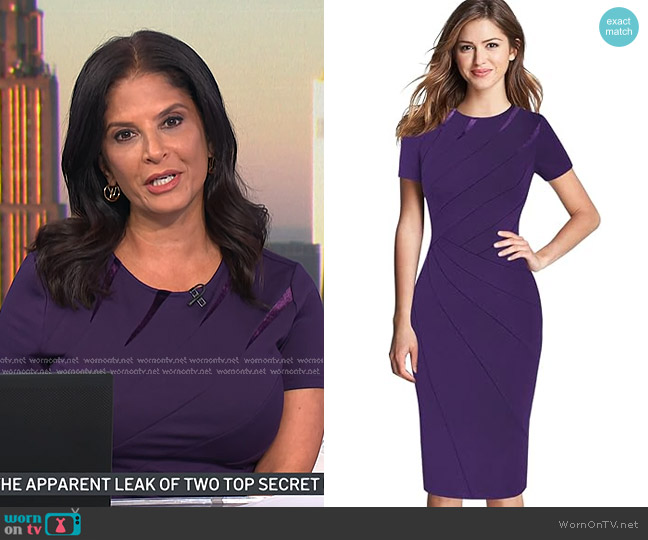 VFSHOW Crew Neck Patchwork Sheath Dress in Purple worn by Darlene Rodriguez on Today