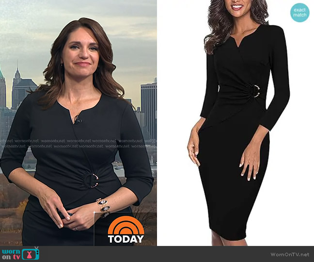 VFSHOW Notch V Neck Ruched Sheath Dress in Black worn by Maria Larosa on Today