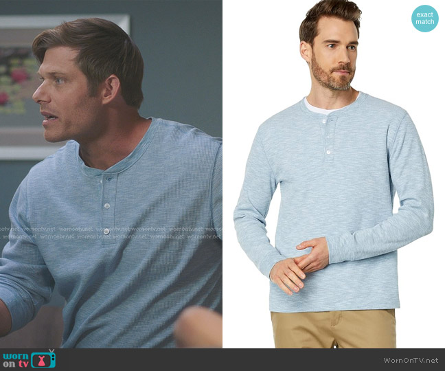 Vince Sun-Faded Textured Thermal Henley in Pacific Blue worn by Atticus Lincoln (Chris Carmack) on Greys Anatomy