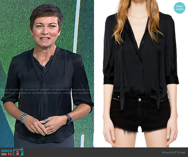 Zadig & Voltaire Tie Neck Satin Blouse in Noir worn by Stephanie Gosk on Today