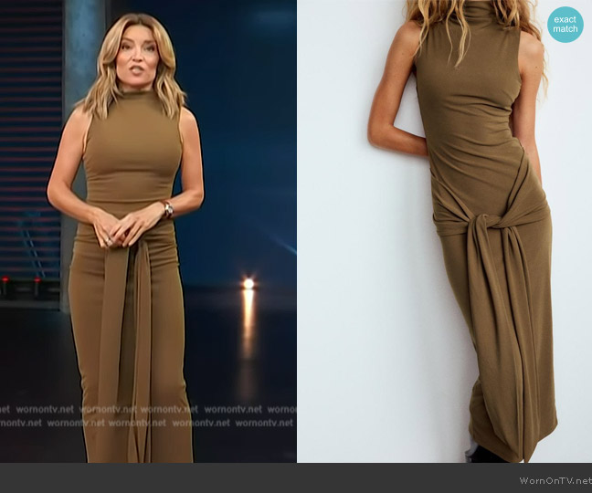 Zara Midi Dress with Tied Knot worn by Kit Hoover on Access Hollywood