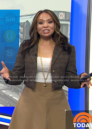 Adelle’s brown plaid cropped blazer on Today