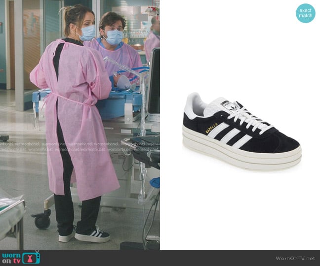 Adidas Gazelle Bold Sneakers in Black / Cloud White / Core White worn by Jo Wilson (Camilla Luddington) on Greys Anatomy