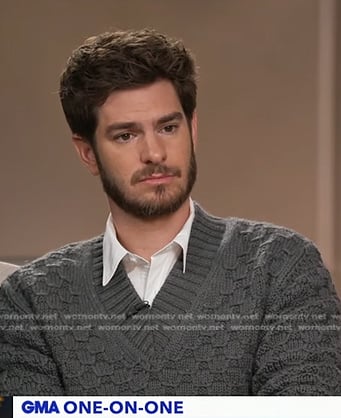 Andrew Garfield’s grey v-neck sweater on Good Morning America