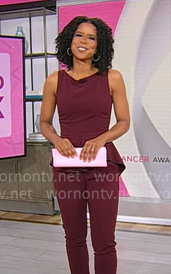 Adriana Diaz’s burgundy peplum jumpsuit on CBS Mornings