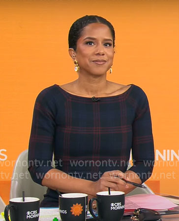 Adriana Diaz’s navy plaid dress on CBS Mornings