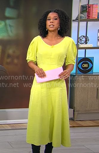 Adriana Diaz’s yellow puff-sleeve maxi dress on CBS Mornings